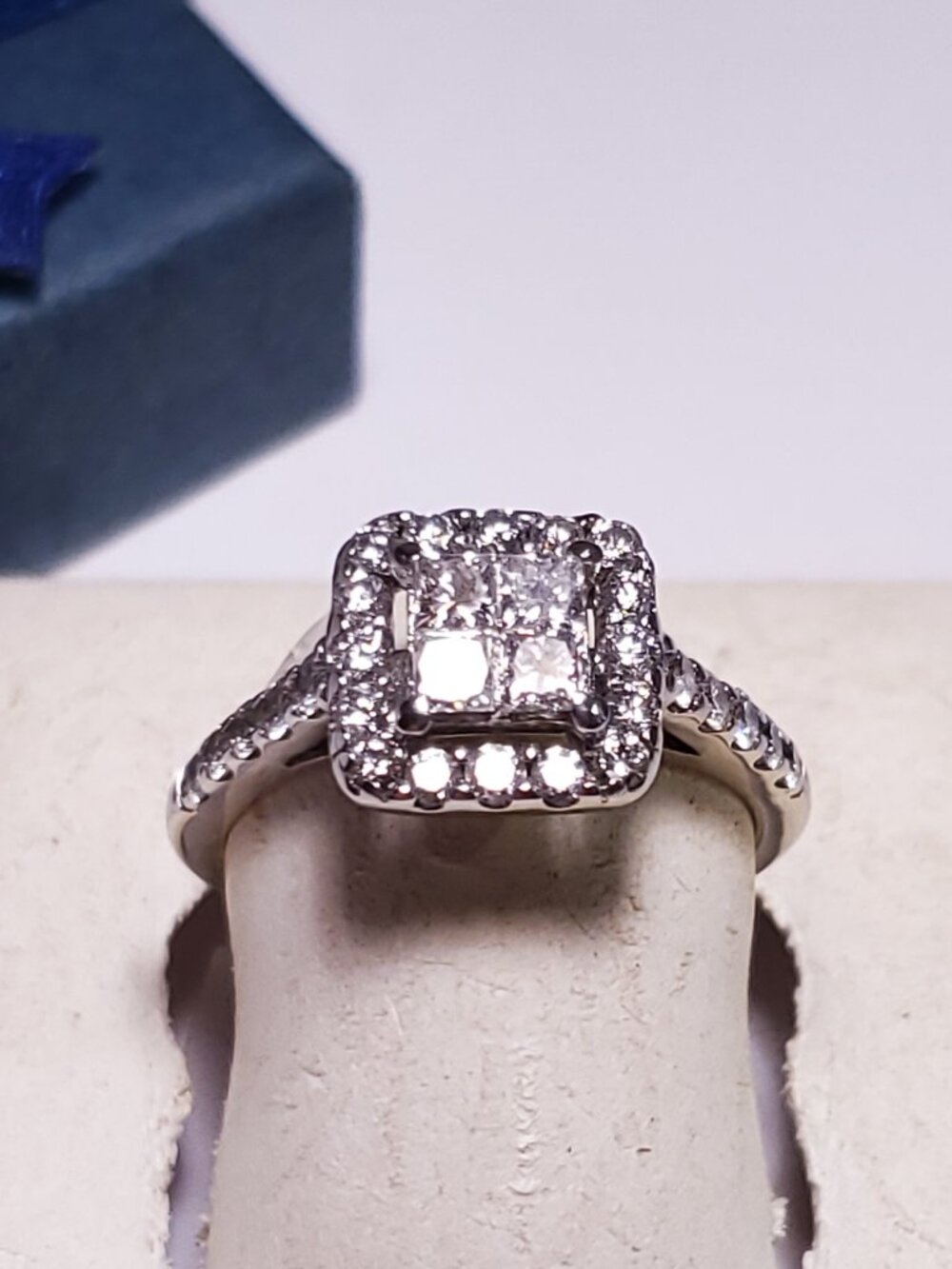 Estate .85ctw Natural Princess Diam SI3-I1 HI Halo 14Kt WG Engagement Ring#24449